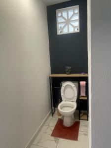 a bathroom with a toilet and a window at Appartement t2 in Matoury