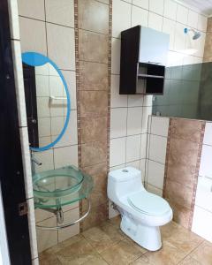 a bathroom with a toilet and a glass sink at Costa Rica explorer in Grecia