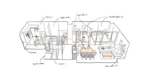 a floor plan of a house with architectural elements at SoMA Kagurazaka in Tokyo