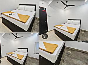 a room with two beds with yellow sheets at Hotel namo in Alwar +16 photos