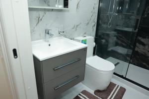 a bathroom with a sink and a toilet and a shower at Boulevard Palace Hotel in Samarkand +40 photos