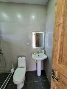 a bathroom with a toilet and a sink at kakhtubani in Chandari
