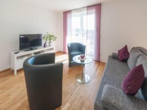 a living room with a couch and chairs and a television at Ferienwohnung Rohrhofer in Tiefenbach