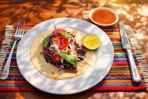 a white plate with a taco on a table at Chillin' House in Cat Ba