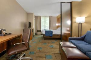 a hotel room with a couch and a bed at Comfort Suites near MCAS Beaufort in Beaufort