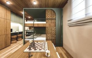 a room with a chessboard and a bunk bed at Olympus Refuge D in Litochoro +38 photos