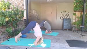 two people doing a yoga pose on mats at La Bergerie Du Moulin - Espace sans enfants in Taradeau