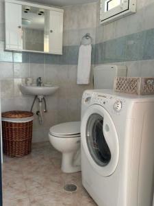 a bathroom with a washing machine and a toilet at Thea in Myrtos +12 photos
