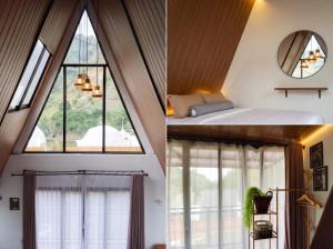 a bedroom with a bed and a window at Villa Kahuripan Triangle in Bandung