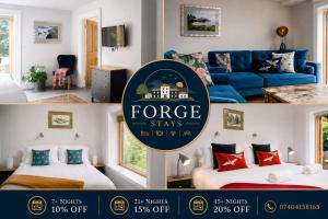 a collage of three pictures of a room with two beds at Cymyran Terrace in Holyhead