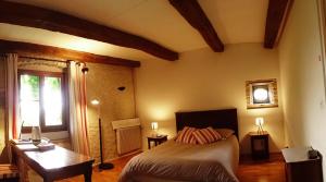 a bedroom with a bed and a desk and a window at Villla DUO in Besançon