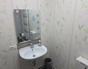a bathroom with a sink and a mirror at EG Ferien- und Monteurwohnung mit AC in Osterburg Siedlung +5 photos
