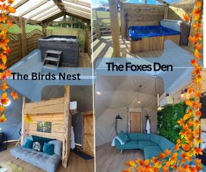 a collage of four pictures of a house at Little River Glamping in Ballymoney