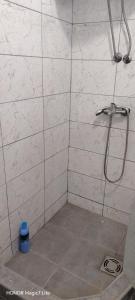 a shower in a bathroom with a tile wall at Kosmaj - Sopot in Sopot