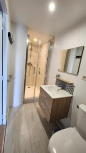 a bathroom with a sink and a shower and a toilet at Appartement indépendant dans maison au calme in Pugny-Chatenod