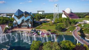 an aerial view of a water park with a waterfall at Super Mario Studio ! in Jaunay-Clan