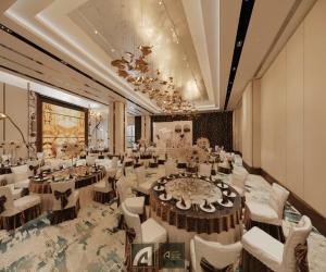a banquet hall with white tables and white chairs at Phoenix Crowne Vinh Hotel in Vinh