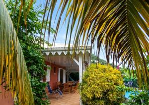 a view of a house with a palm tree at Villa ensoleillée aux Anses-d'Arlet avec piscine privée in Les Anses-dʼArlets