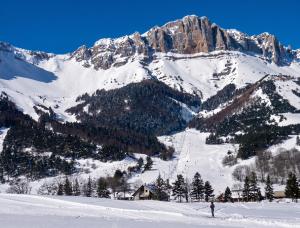 a person on skis in the snow in front of a mountain at Appartement chaleureux à Gresse-en-Vercors 43 m² vue montagne in Gresse-en-Vercors