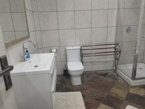 a bathroom with a toilet and a sink and a tub at Unitas Park B&B in Vereeniging +6 photos
