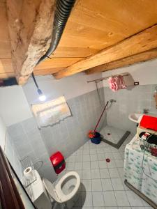 a small bathroom with a toilet and a sink at Bjeshket e Thethit Hostel in Theth