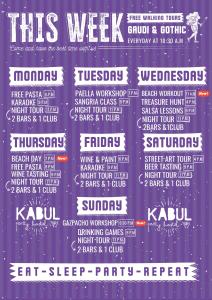 a poster for a concert with the names of different cities at Kabul Party Hostel Barcelona in Barcelona
