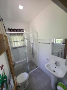 a bathroom with a shower and a toilet and a sink at HILL SIDE RESORT - Ella in Ella