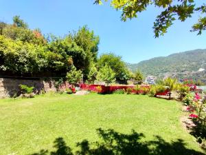 a large field of grass with a red fence at Luxe Villa in Murree