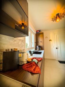 a kitchen with a sink and a counter top at Blossom Bliss in La Norville
