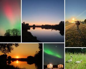 eine Collage aus vier Bildern der Nordlichter in der Unterkunft 308-Tiny House Inn in Bleckede + 2 Fotos