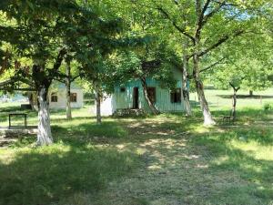 a house in the middle of a field with trees at Gurbanefendi forest cottages in Qurbanǝfǝndi