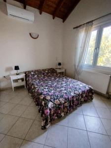 a bedroom with a bed in a room with a window at DiPo's Beachside House with Sea View in Samos