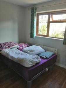 two twin beds in a room with a window at The bungalow in Waterford Manor Station