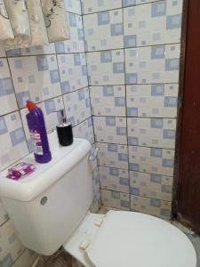 a bathroom with a toilet with a bottle of soap at Voi town CBD homes in Voi