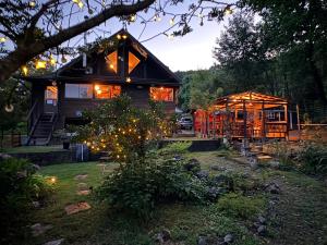 a house with christmas lights in front of it at beau lac biwako in Takashima