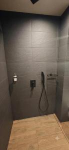 a bathroom with a shower with a phone on the wall at Rhodopski Apartment in Chepelare