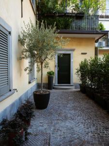 a tree in a pot next to a building at Ca Moroni Collection in Bergamo