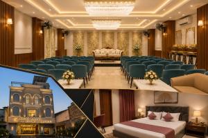 a conference room with chairs and a couch in it at Hotel Kanak in Gangānagar