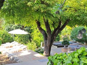 a picnic table and a tree with an umbrella at Bed and Breakfast with a View & Pool Bastide de Marie Grasse in Grasse