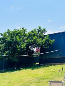 a net in front of a building with a tree at Kakhaberi Cottages in Stantsiya Batumi-Passazhirskaya