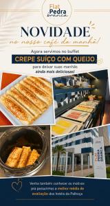 a collage of pictures of a buffet with food at Flat Pedra Branca Hotel in Palhoça