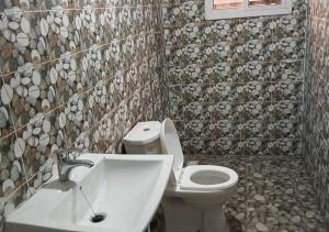a bathroom with a toilet and a sink at Zahra Suites in Elephant Island