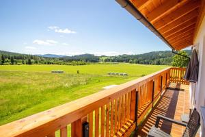 a deck with a view of a green field at Hans-Girgl-Hof in Langdorf