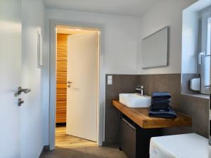 a bathroom with a sink and a toilet at Pfälzer Auszeit in Heuchelheim-Klingen +16 photos