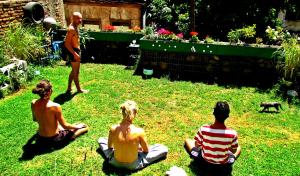 Jardín al aire libre en La Casa Azul Hostel