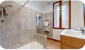 a bathroom with a shower and a sink at Authentic Residence from 1792 - Caujac in Caujac +66 photos