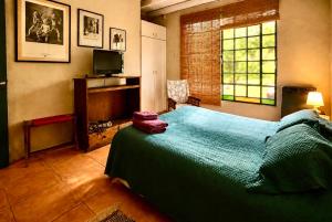 a bedroom with a bed and a television and a window at Las Pircas, casa de campo in Ciudad Lujan de Cuyo +47 photos