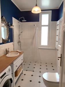 a bathroom with a sink and a toilet and a shower at Kamienica u Artystów in Sopot +28 photos