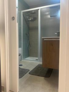 a bathroom with a shower and a sink and a toilet at Ciemme Apartments in Castellammare di Stabia