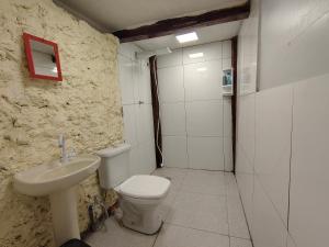 a bathroom with a toilet and a sink at Alpes Goianos - Suítes in Cavalcante
